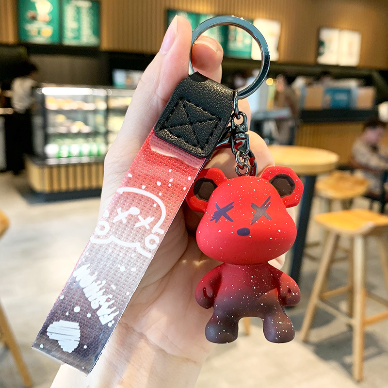 creative color changing bear keychain cute cartoon couple car keychain