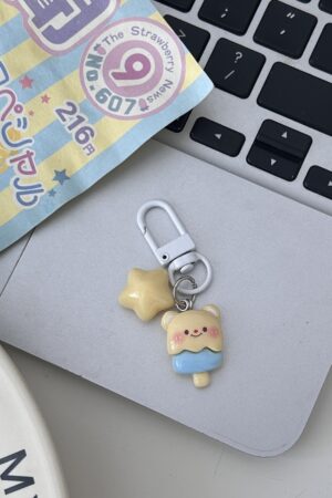 Butter Bear Keychain Small Pendant Book Bag Backpack Ornament Graduation Gift Key Ring