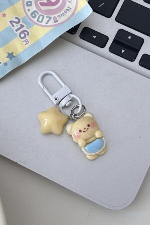 Butter Bear Keychain Small Pendant Book Bag Backpack Ornament Graduation Gift Key Ring