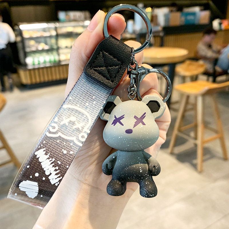 creative color changing bear keychain cute cartoon couple car keychain