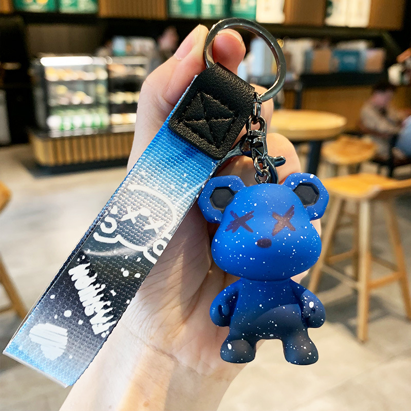 creative color changing bear keychain cute cartoon couple car keychain