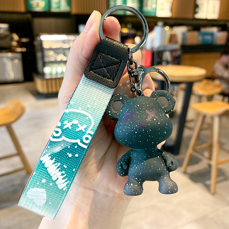 creative color changing bear keychain cute cartoon couple car keychain