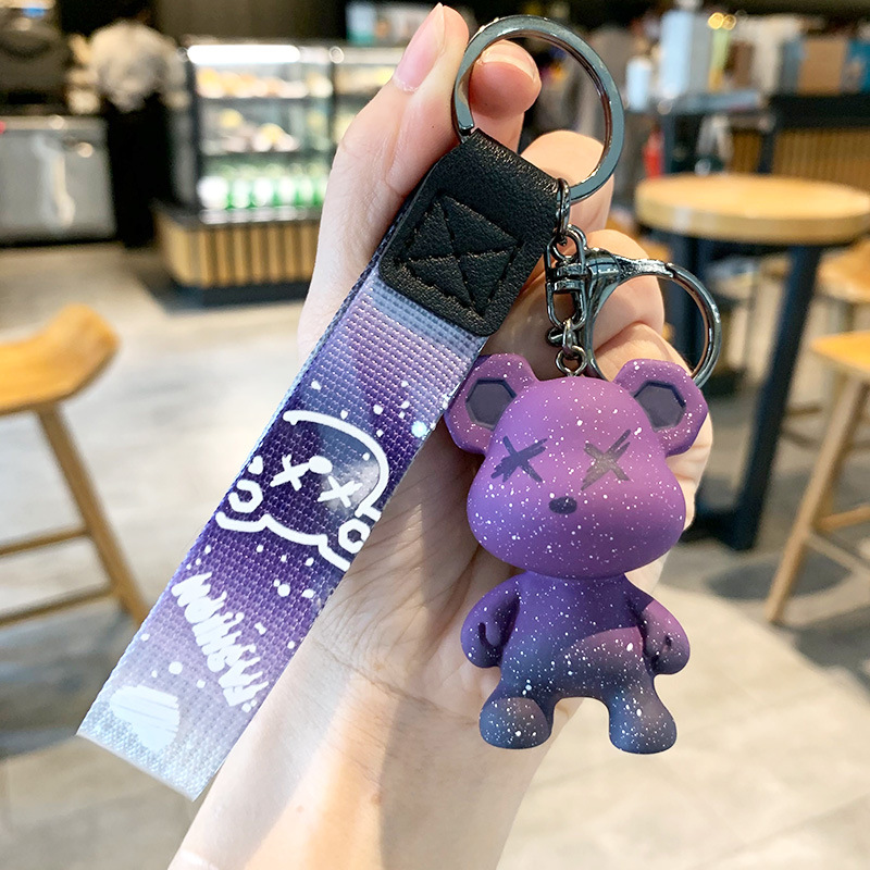 creative color changing bear keychain cute cartoon couple car keychain