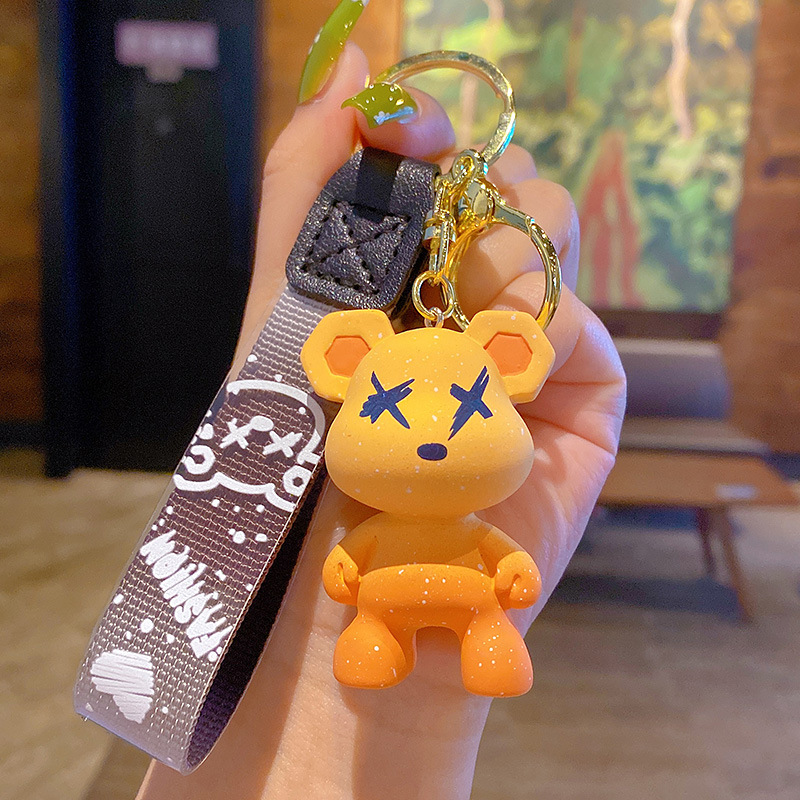 creative color changing bear keychain cute cartoon couple car keychain