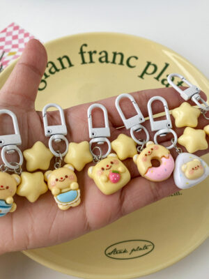 Butter Bear Keychain Small Pendant Book Bag Backpack Ornament Graduation Gift Key Ring