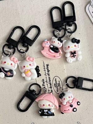 Black KT Cat Keychain Small Pendant Backpack Bag Decoration Graduation Gift for the Whole Class Keychain
