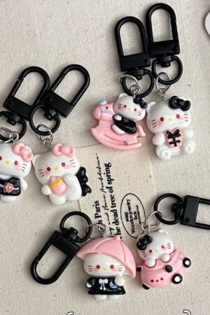 Black KT Cat Keychain Small Pendant Backpack Bag Decoration Graduation Gift for the Whole Class Keychain