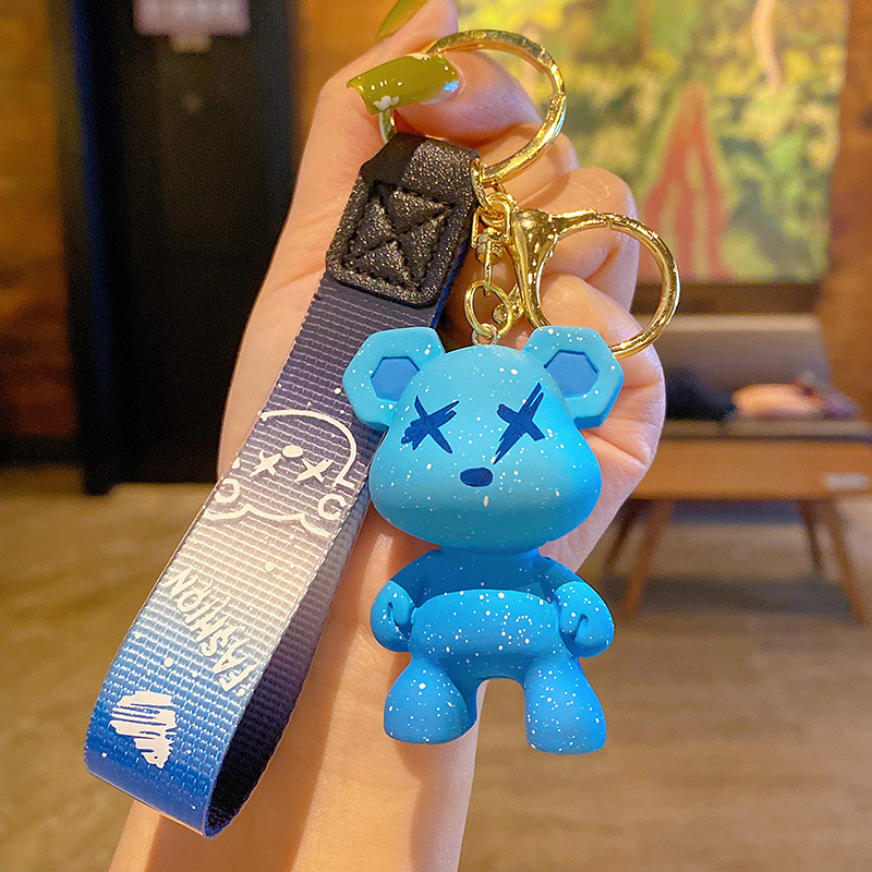 creative color changing bear keychain cute cartoon couple car keychain