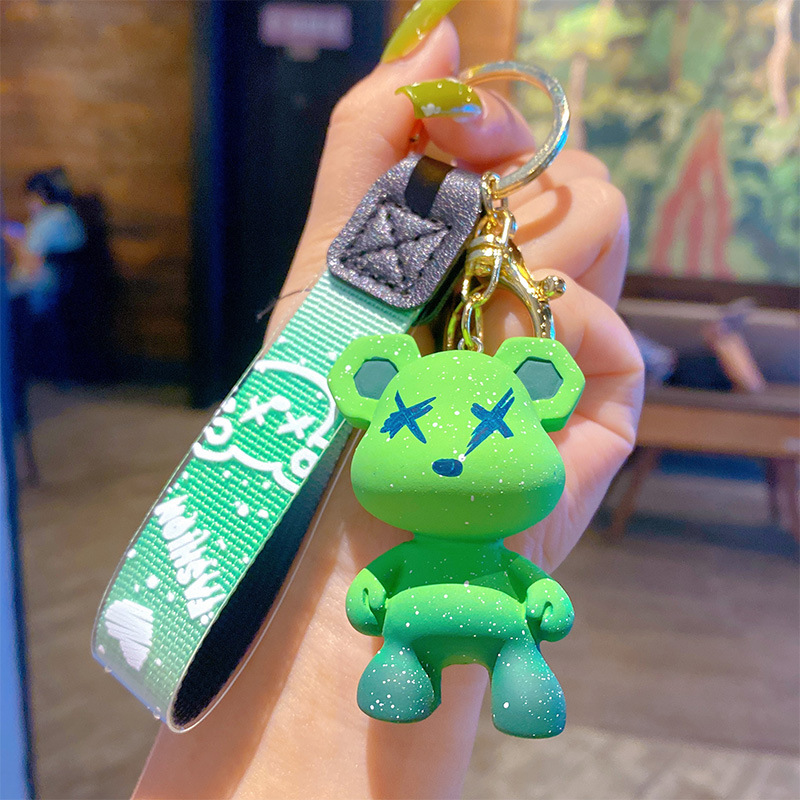creative color changing bear keychain cute cartoon couple car keychain