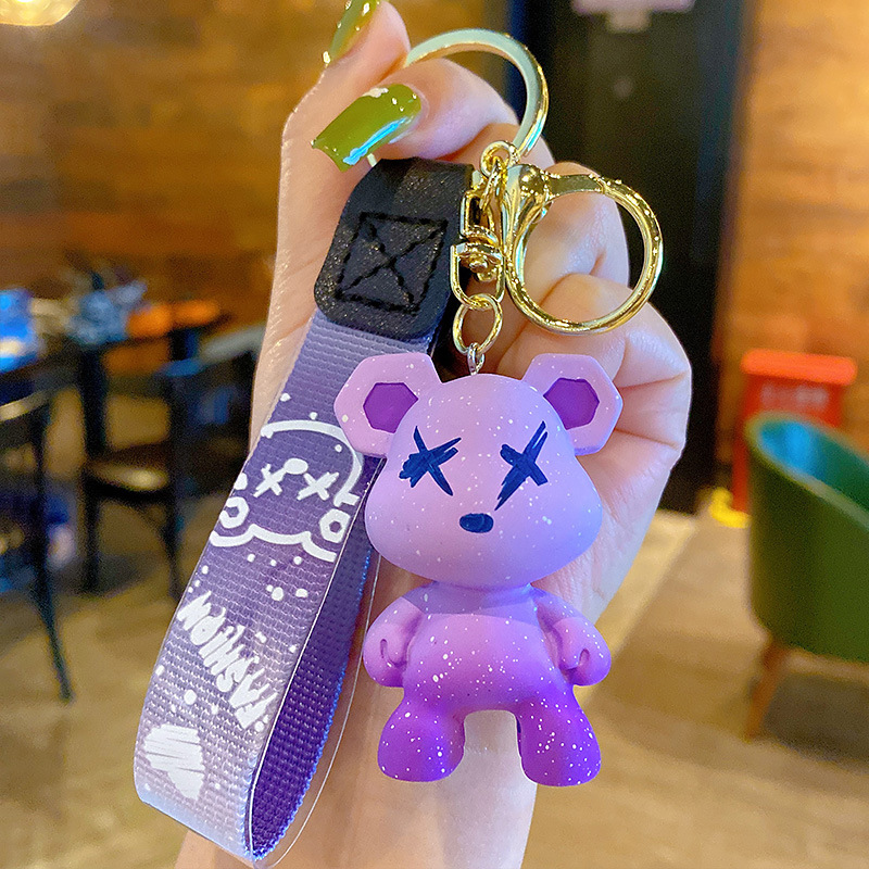 creative color changing bear keychain cute cartoon couple car keychain
