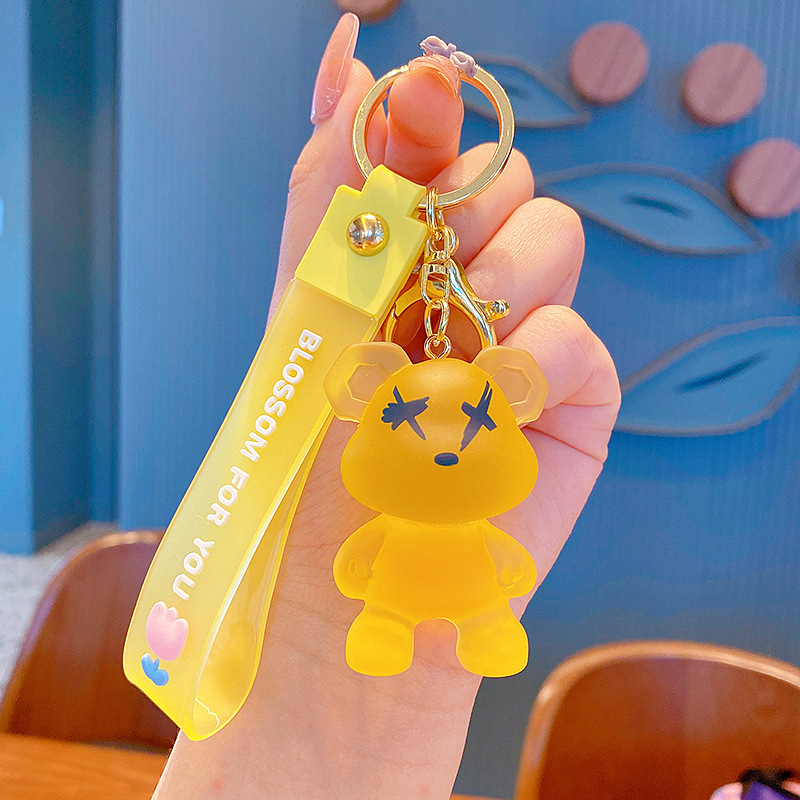 creative color changing bear keychain cute cartoon couple car keychain