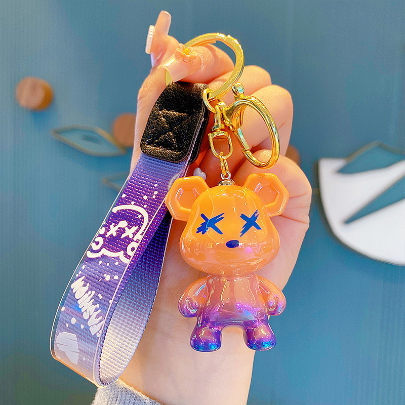creative color changing bear keychain cute cartoon couple car keychain