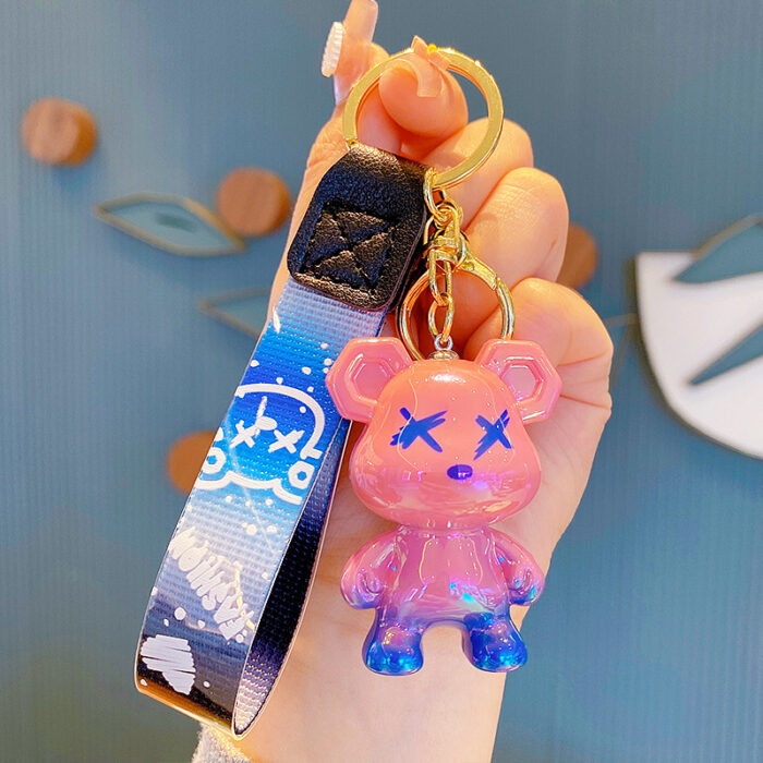 creative color changing bear keychain cute cartoon couple car keychain