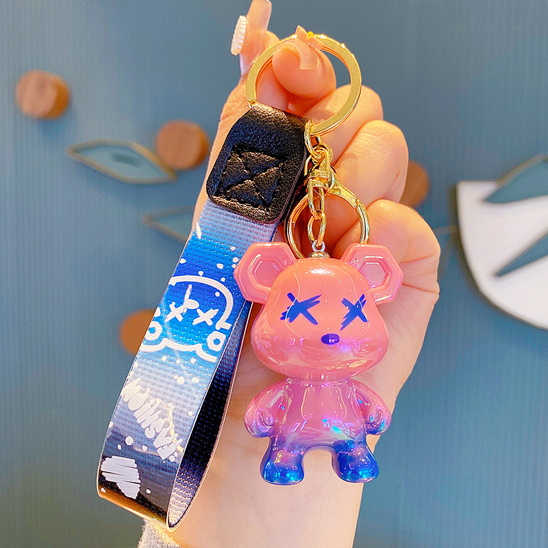 creative color changing bear keychain cute cartoon couple car keychain