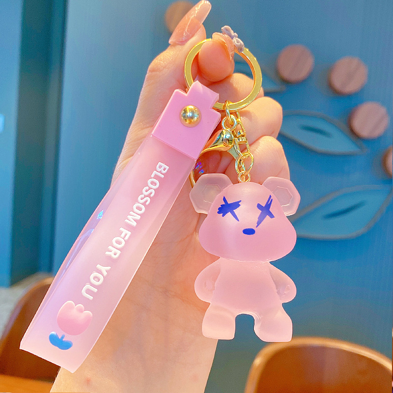 creative color changing bear keychain cute cartoon couple car keychain