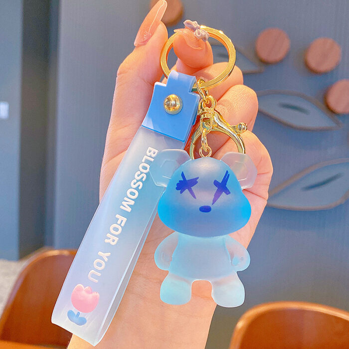 creative color changing bear keychain cute cartoon couple car keychain