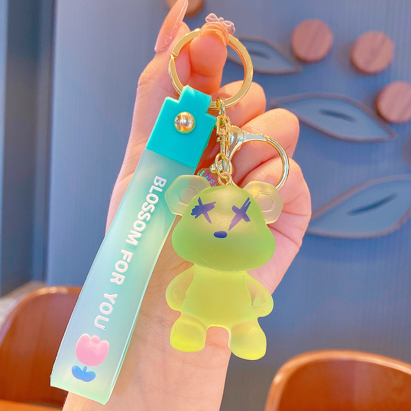 creative color changing bear keychain cute cartoon couple car keychain