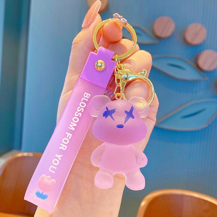 creative color changing bear keychain cute cartoon couple car keychain