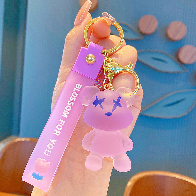 creative color changing bear keychain cute cartoon couple car keychain