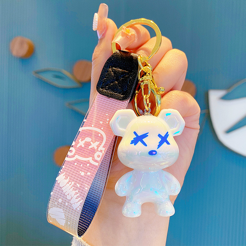 creative color changing bear keychain cute cartoon couple car keychain
