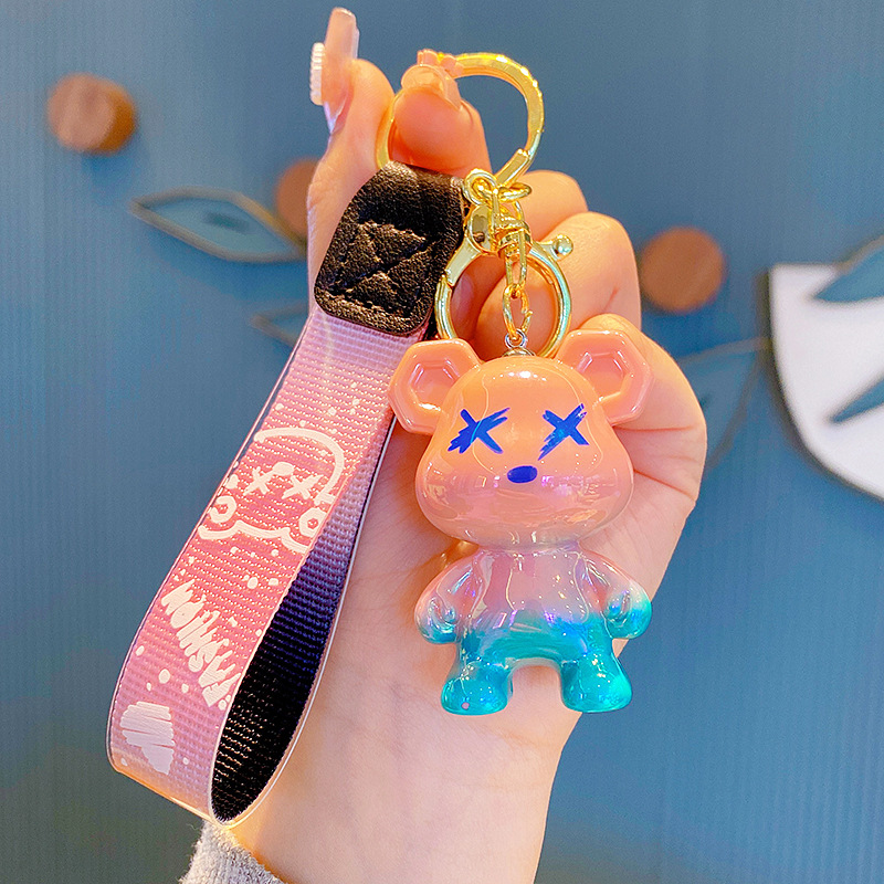 creative color changing bear keychain cute cartoon couple car keychain