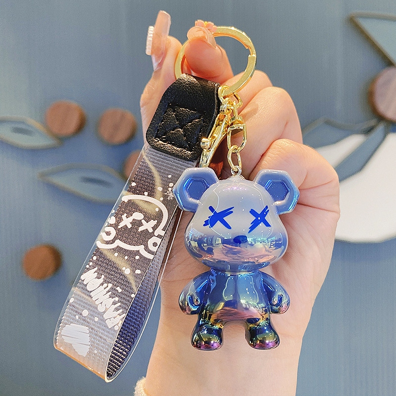 creative color changing bear keychain cute cartoon couple car keychain