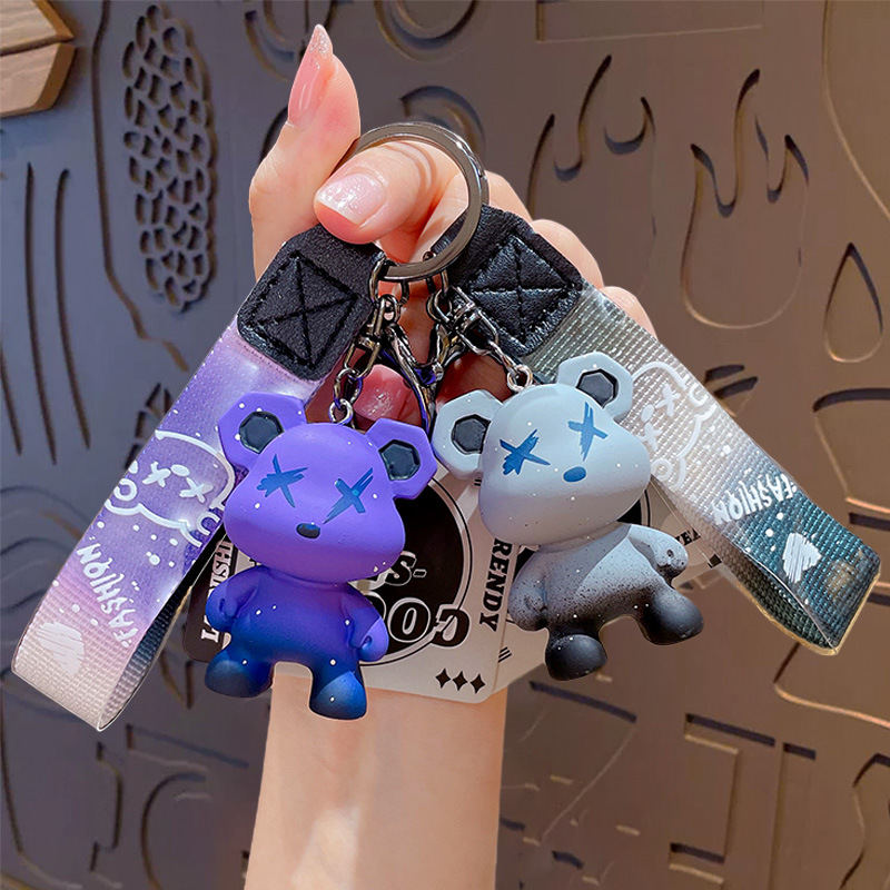creative color changing bear keychain cute cartoon couple car keychain