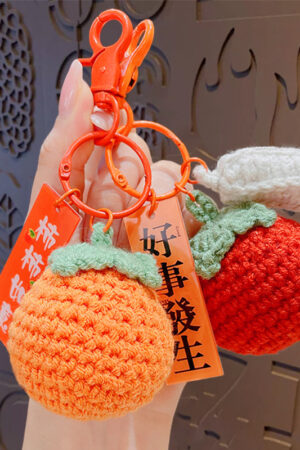 fleece knitted good things happen keychain small decoration cartoon crocheted persimmon bag keychain