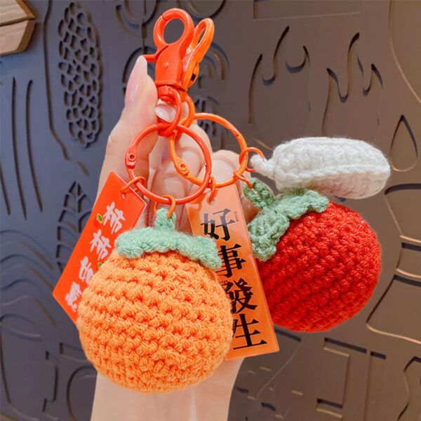 fleece knitted good things happen keychain small decoration cartoon crocheted persimmon bag keychain