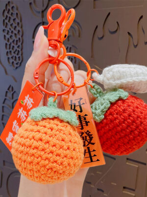 Fleece Knitted Good Things Happen Keychain Small Decoration Cartoon Crocheted Persimmon Bag Keychain