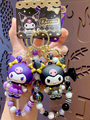 Authentic Sanrio Cartoon Beaded Bracelet Keychain, Creative Kuromi Car & Bag Key Chain Doll Pendant