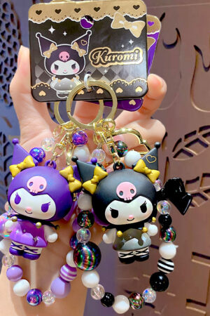 Authentic Sanrio Cartoon Beaded Bracelet Keychain, Creative Kuromi Car & Bag Key Chain Doll Pendant