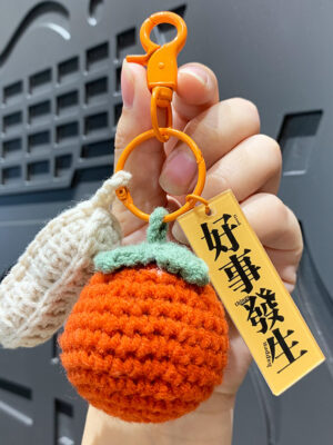 Fleece Knitted Good Things Happen Keychain Small Decoration Cartoon Crocheted Persimmon Bag Keychain