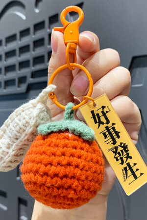 Fleece Knitted Good Things Happen Keychain Small Decoration Cartoon Crocheted Persimmon Bag Keychain
