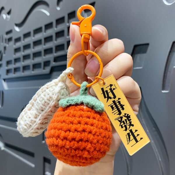 fleece knitted good things happen keychain small decoration cartoon crocheted persimmon bag keychain
