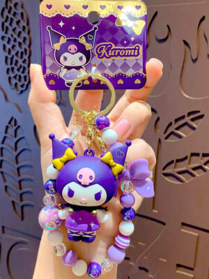 Authentic Sanrio Cartoon Beaded Bracelet Keychain, Creative Kuromi Car & Bag Key Chain Doll Pendant
