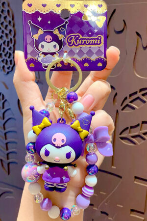 Authentic Sanrio Cartoon Beaded Bracelet Keychain, Creative Kuromi Car & Bag Key Chain Doll Pendant