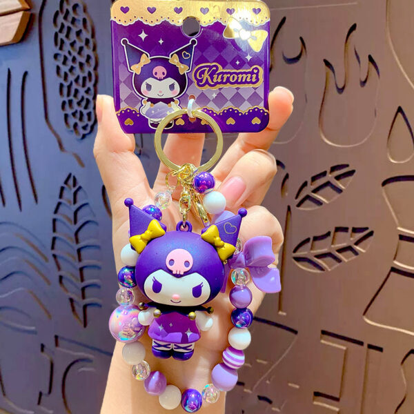 authentic sanrio cartoon beaded bracelet keychain, creative kuromi car & bag key chain doll pendant