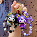 authentic sanrio cartoon beaded bracelet keychain, creative kuromi car & bag key chain doll pendant