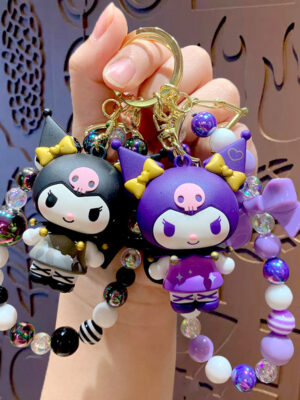 Authentic Sanrio Cartoon Beaded Bracelet Keychain, Creative Kuromi Car & Bag Key Chain Doll Pendant