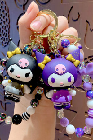 Authentic Sanrio Cartoon Beaded Bracelet Keychain, Creative Kuromi Car & Bag Key Chain Doll Pendant