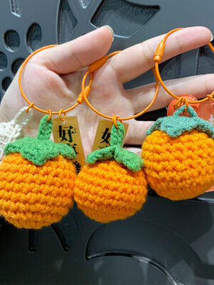 Fleece Knitted Good Things Happen Keychain Small Decoration Cartoon Crocheted Persimmon Bag Keychain