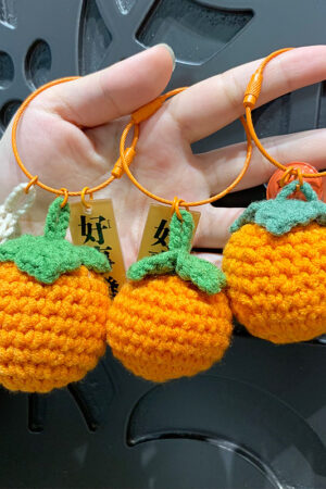 Fleece Knitted Good Things Happen Keychain Small Decoration Cartoon Crocheted Persimmon Bag Keychain