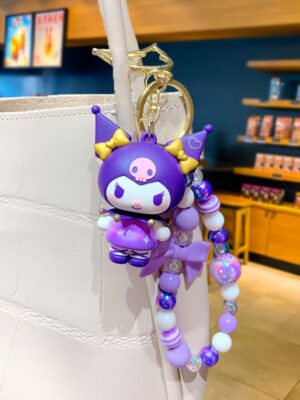 Authentic Sanrio Cartoon Beaded Bracelet Keychain, Creative Kuromi Car & Bag Key Chain Doll Pendant