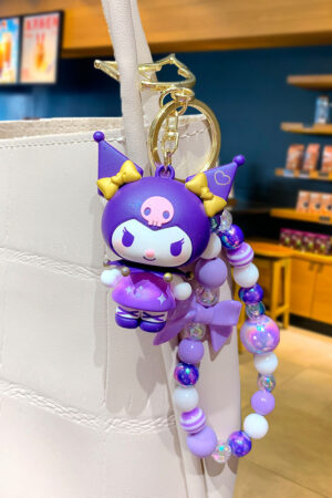 Authentic Sanrio Cartoon Beaded Bracelet Keychain, Creative Kuromi Car & Bag Key Chain Doll Pendant
