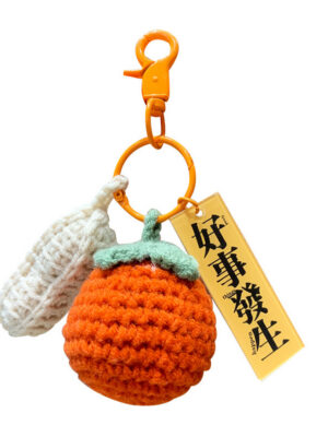 Fleece Knitted Good Things Happen Keychain Small Decoration Cartoon Crocheted Persimmon Bag Keychain