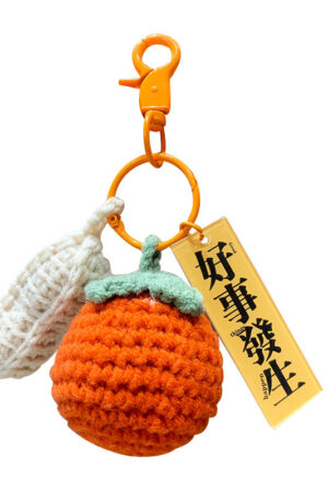 Fleece Knitted Good Things Happen Keychain Small Decoration Cartoon Crocheted Persimmon Bag Keychain
