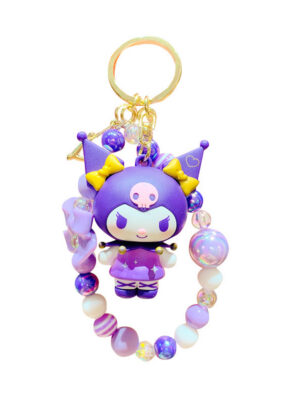 Authentic Sanrio Cartoon Beaded Bracelet Keychain, Creative Kuromi Car & Bag Key Chain Doll Pendant
