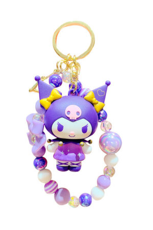 Authentic Sanrio Cartoon Beaded Bracelet Keychain, Creative Kuromi Car & Bag Key Chain Doll Pendant
