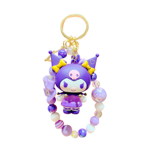 authentic sanrio cartoon beaded bracelet keychain, creative kuromi car & bag key chain doll pendant